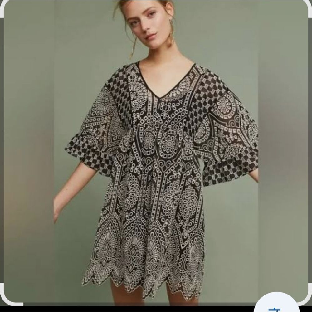 Anthropologie Black and White Embroidered Dress